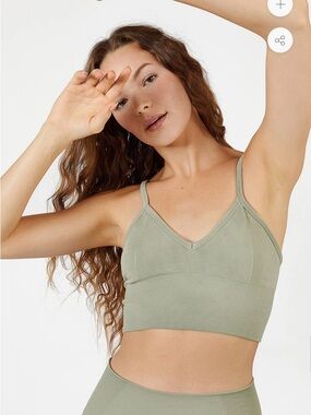 Cream Yoga Sports Bralette Seamless Ribbed Strappy Olive Green L Athleisure